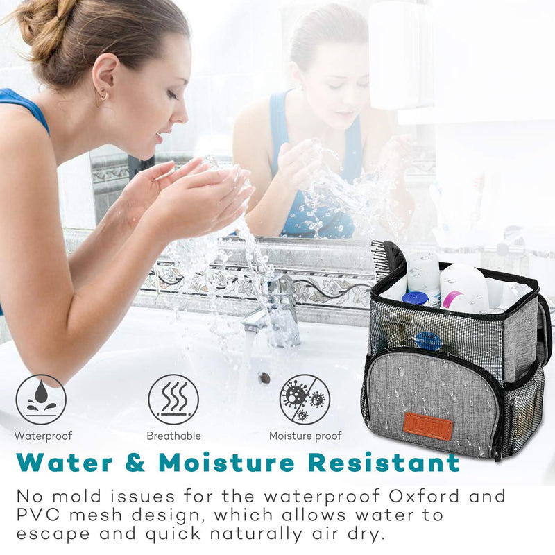 [Australia] - Enlarged Hanging Shower Caddy Tote Bags, Water Resistant Easy Dry Fabric Pvc Mesh Toiletry Bags for Men Women Travel Gym College Gray 
