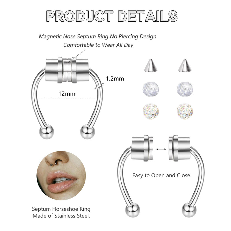 [Australia] - UBGICIG Magnetic Septum Rings for Women Men Fake Nose Ring Hoop Stainless Steel Horseshoe Septum Piercing Fake Nose Septum Rings Non-Pierced Clip On Nose Hoop Rings Silver+ Gold 