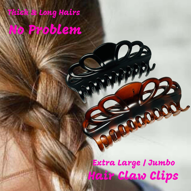 [Australia] - Marrie Extra Large Hair Claw Clips for Women Thick Long Curly Hair Nonslip Jumbo Strong Big Hold Jaws Clip Clamp Grip French Hair Styling Accessories 5.8 Inches long (Black & Brown) Black & Brown 