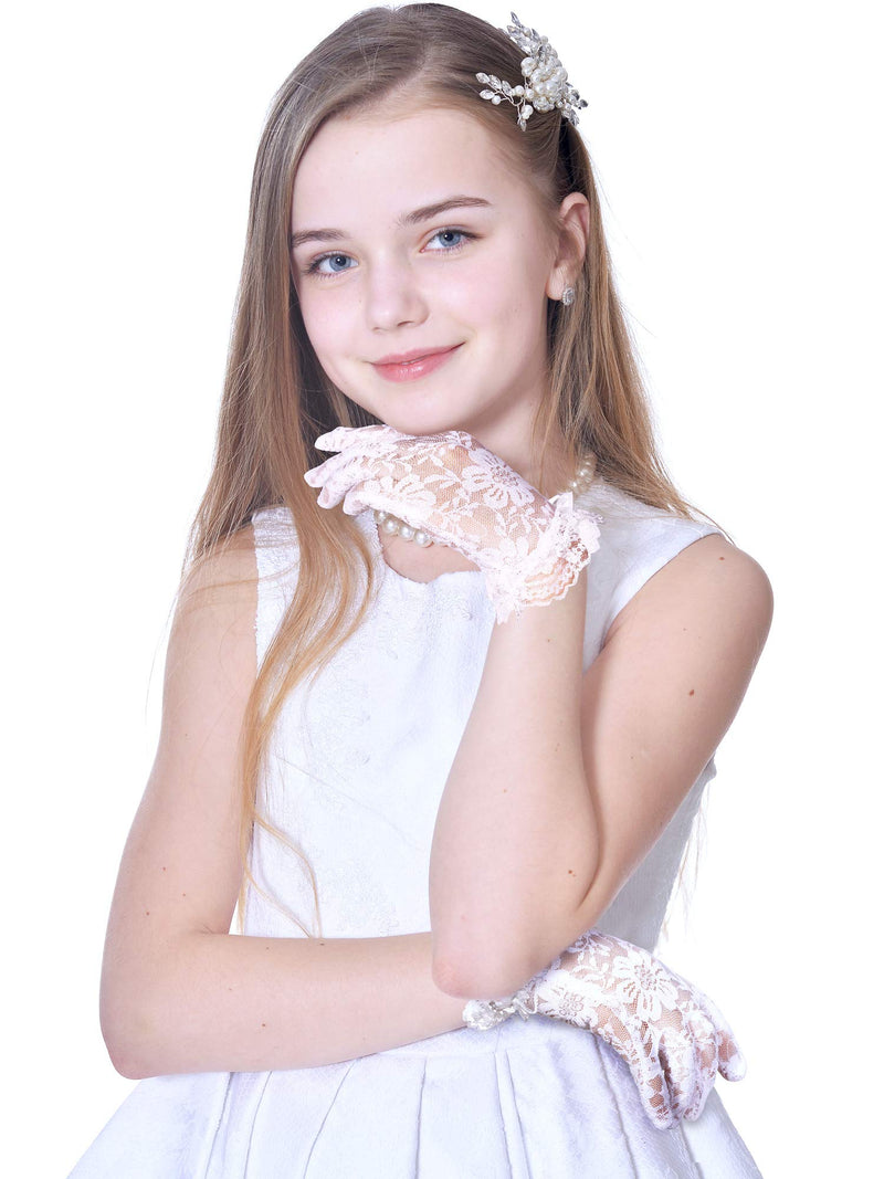 [Australia] - Sumind Girls White Lace Gloves Formal Gloves Princess Gloves Dress Gloves for Wedding Pageant Tea Parties 17.5 cm 