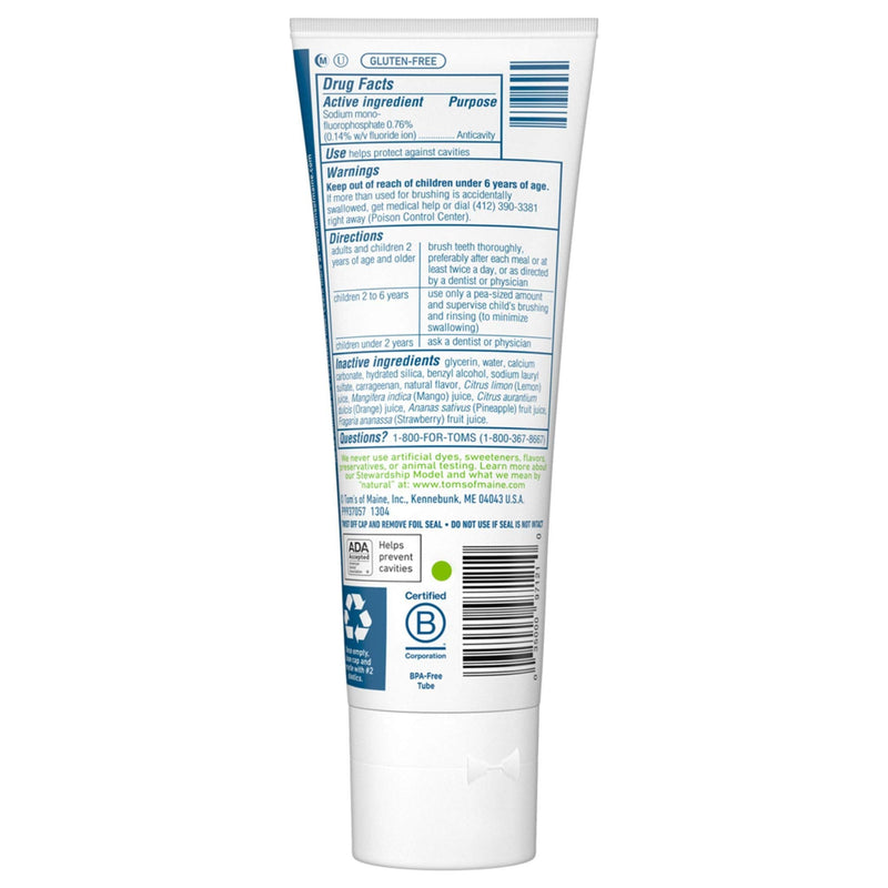 [Australia] - Tom's of Maine Natural Kid's Fluoride Toothpaste, Outrageous Orange Mango, 5.1 oz. 