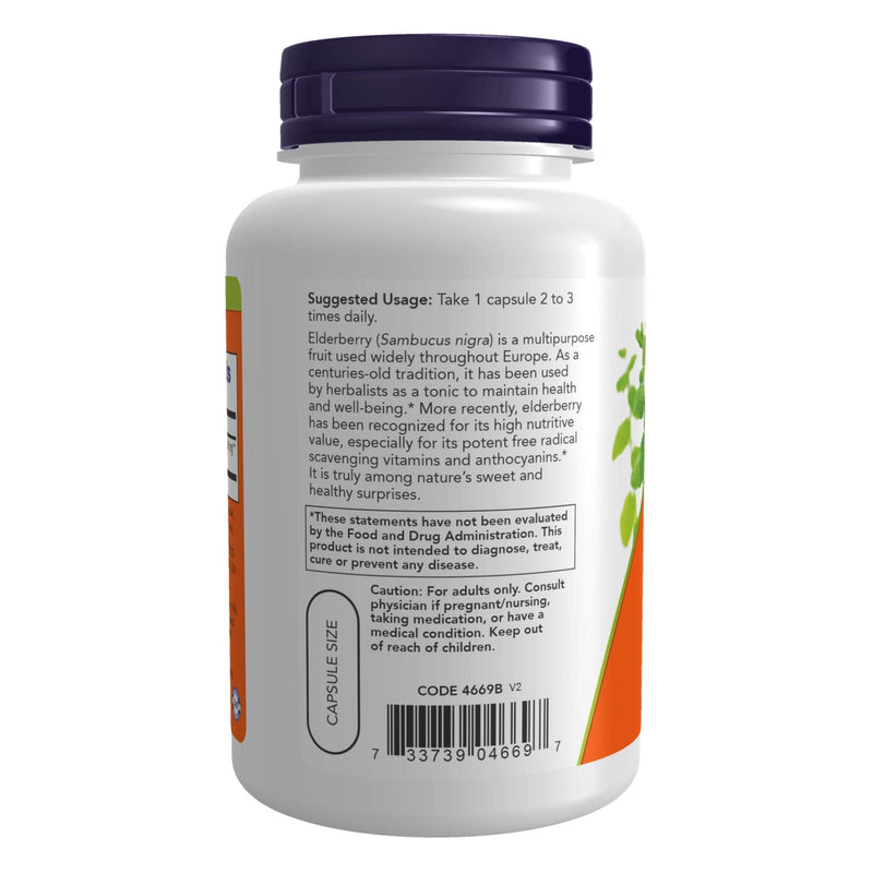 [Australia] - NOW Supplements, Elderberry (Sambucus nigra)500 mg, 10:1 Concentrate, 120 Veg Capsules 