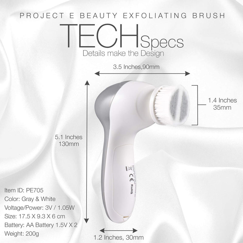 [Australia] - Project E Beauty Electric Facial Cleanser Set | 360¬∞ Rotating Deep Cleansing Beauty Brush Battery Powered Portable Face Cleanser Set with 3 Peeling Exfoliating Brush Head 
