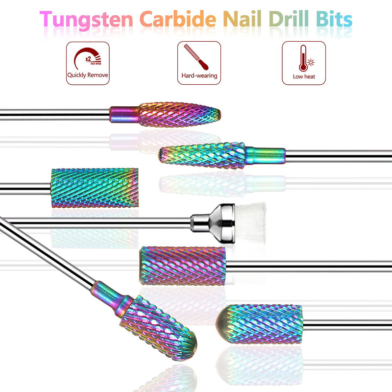 [Australia] - Nail Drill Bit Sets - Color-Plated Tungsten Carbide Efile Nail Drill Bits for Acrylic Gel Nails, Nail Polishing, 3/32 inch cuticle Manicure Pedicure Shapen Remove Tools, Home Salon Use (7pcs) 