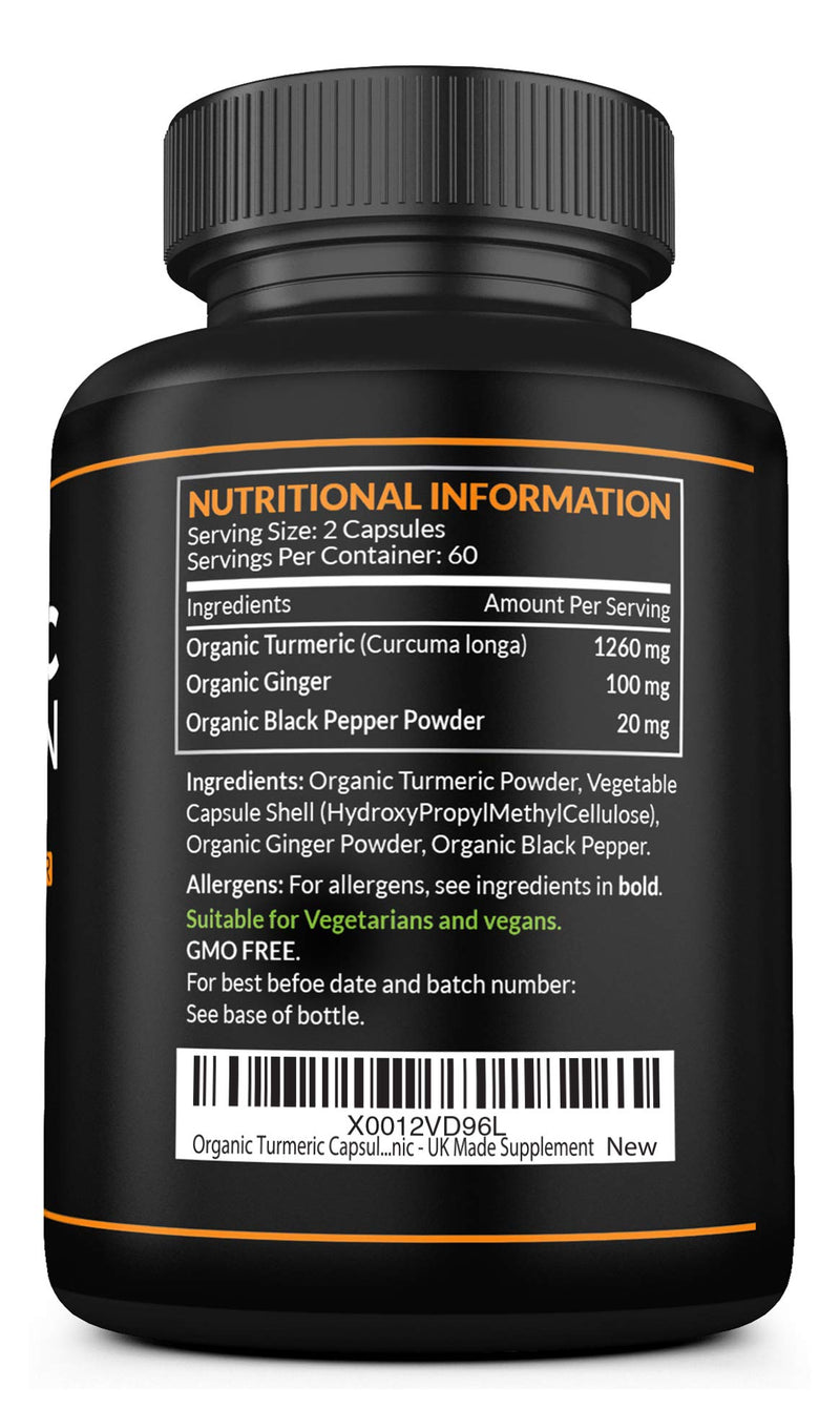 [Australia] - Organic Turmeric Capsules High Strength and Black Pepper with Active Curcumin with Ginger 1380mg - Advanced Tumeric - Each 120 Veg Capsule is Organic 