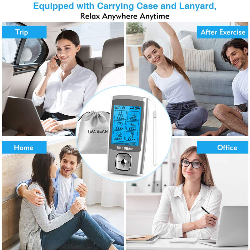 [Australia] - TEC.BEAN 24 Modes TENS Unit Muscle Stimulator, Rechargeable TENS Machine with 8 Electrode Pads (American Gel), Electric Pulse Massager for Pain Relief Therapy 