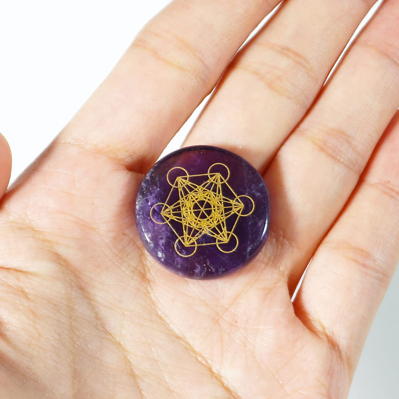 [Australia] - Soulnioi Healing Crystal Natural Amethyst Heart Shape Love Stone Pocket Stone Metatron's Cube Amethyst Round Thumb Plam Stone Disc 