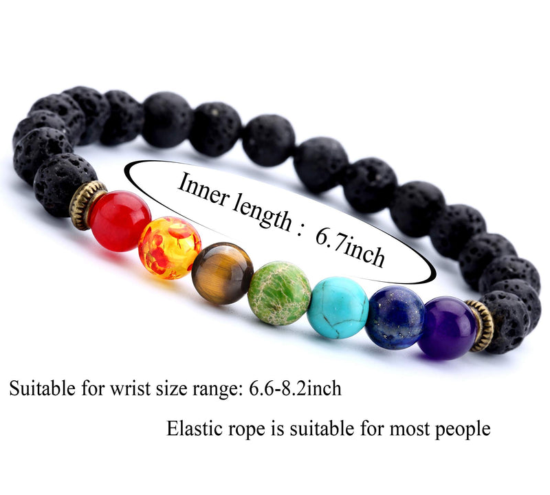 [Australia] - Doitory Men Women 8mm Lava Rock 7 Chakra Aromatherapy Essential Oil Diffuser Bracelet Elastic Natural Stone Yoga Beads Bracelet Bangle-21001 A-Lava Chakra 