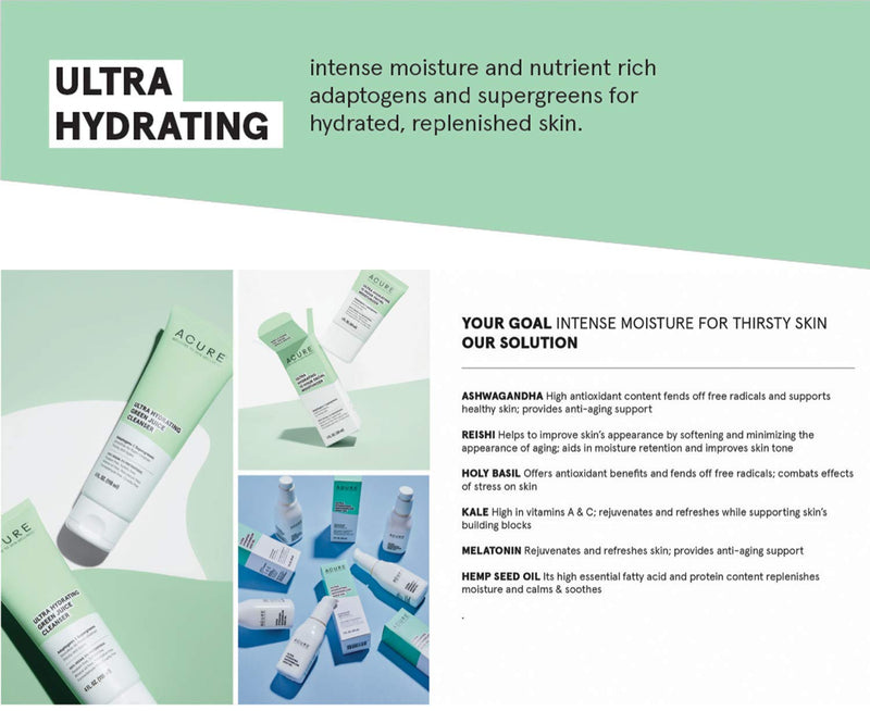 [Australia] - Acure Ultra Hydrating 12 Hour Moisturizer, 100% Vegan, Intense Moisture for Super Thirsty Skin, Adaptogens & Supergreens, Basil 