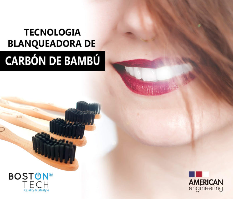 [Australia] - BioWhite - 4 Bamboo Eco Toothbrushes with Whitening Effect. 100% Sustainable Wood Toothbrush. Active Charcoal bristles, Great Grip. Vegan Toothbrush. 