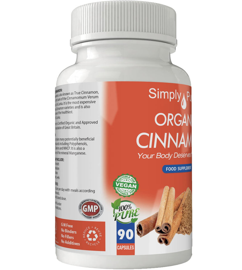 [Australia] - Simply Pure Organic Cinnamon Capsules x 90, 500mg, 100% Natural Soil Association Certified, Gluten Free, GM Free and Vegan. 