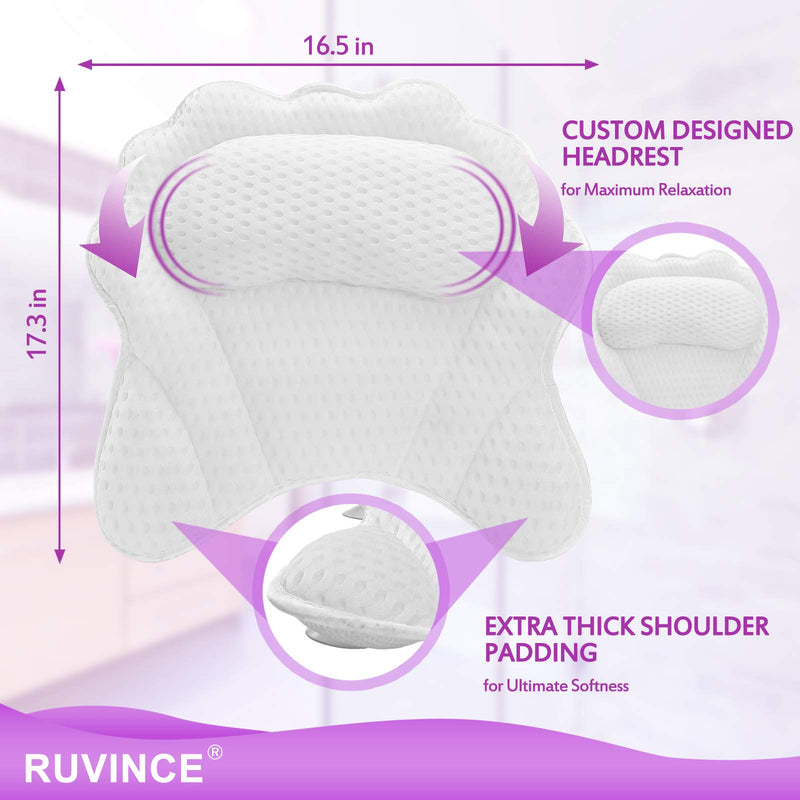 [Australia] - Bath Pillow RUVINCE Ergonomic Luxury bathtub pillow with head,Neck, Shoulder and back support, 4D bath pillows for tub with 6 Powerful Suction Cups, Fits all Bathtub, Spa Tub, Hot Jacuzzi 1 Count (Pack of 1) 