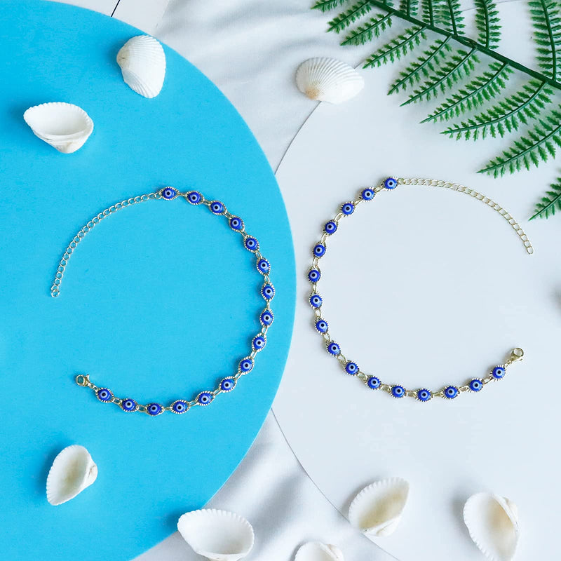 [Australia] - Evil Eye Bracelet for Women，14K Gold Plated Turkish Blue Eye Chain Bracelets for Girls 