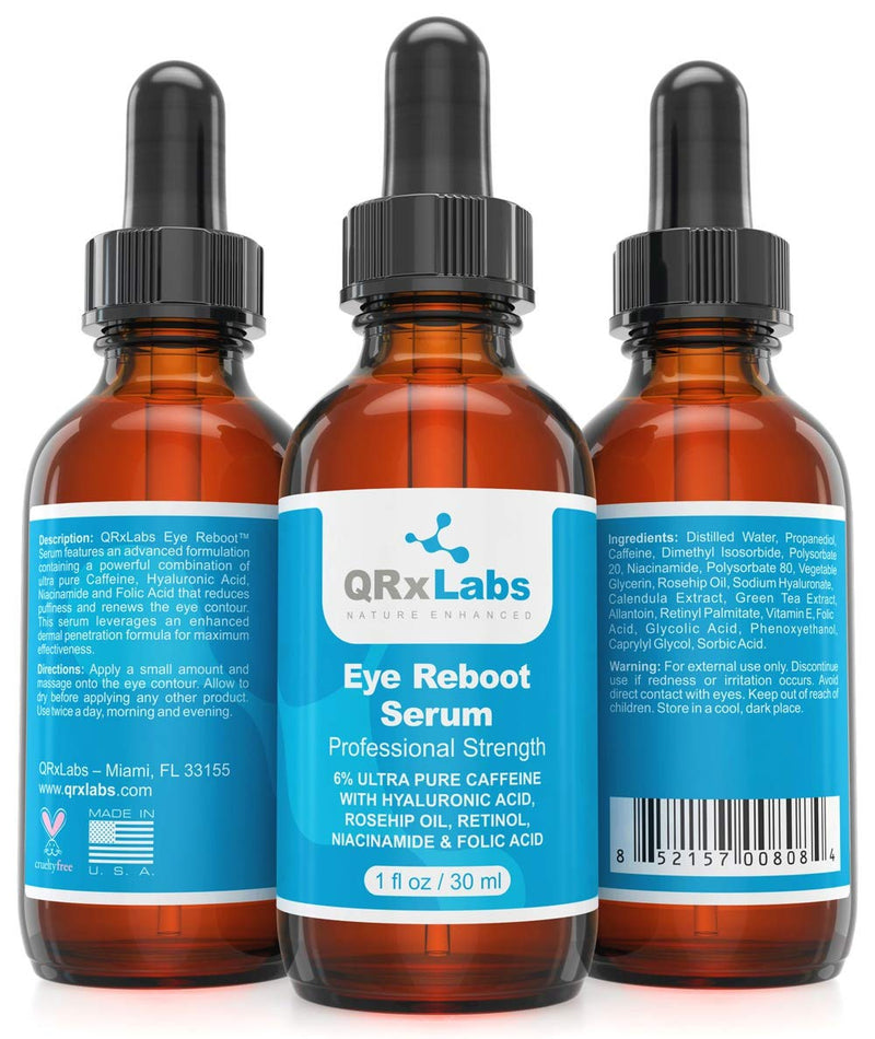 [Australia] - Eye Reboot Serum with 6% Caffeine, Hyaluronic Acid, Rosehip Oil, Retinol, Niacinamide & Folic Acid - Reduces Puffiness, Dark Circles, Crow Feet, Wrinkles and Fine Lines Around The Eyes - 1 oz / 30 ml 