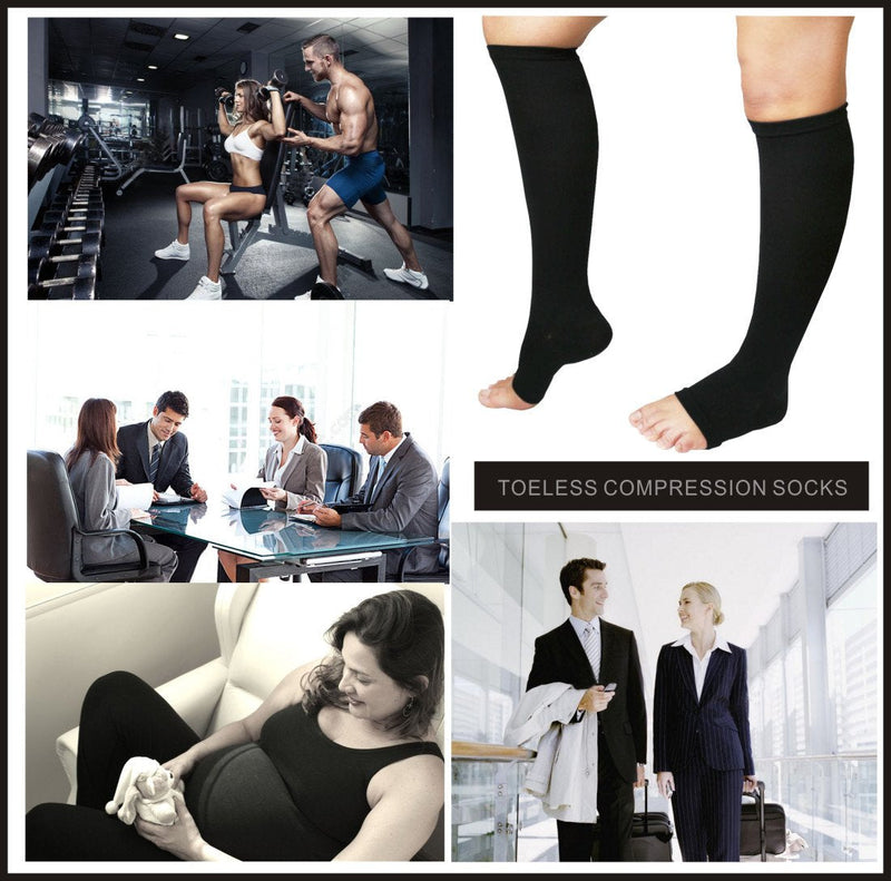 [Australia] - Open toe toeless Compression Socks 3 Pairs 15-20 mmHg Support Pregnancy，Running，Sports,Flight Travel Large/X-Large (3 Pair) Nude 