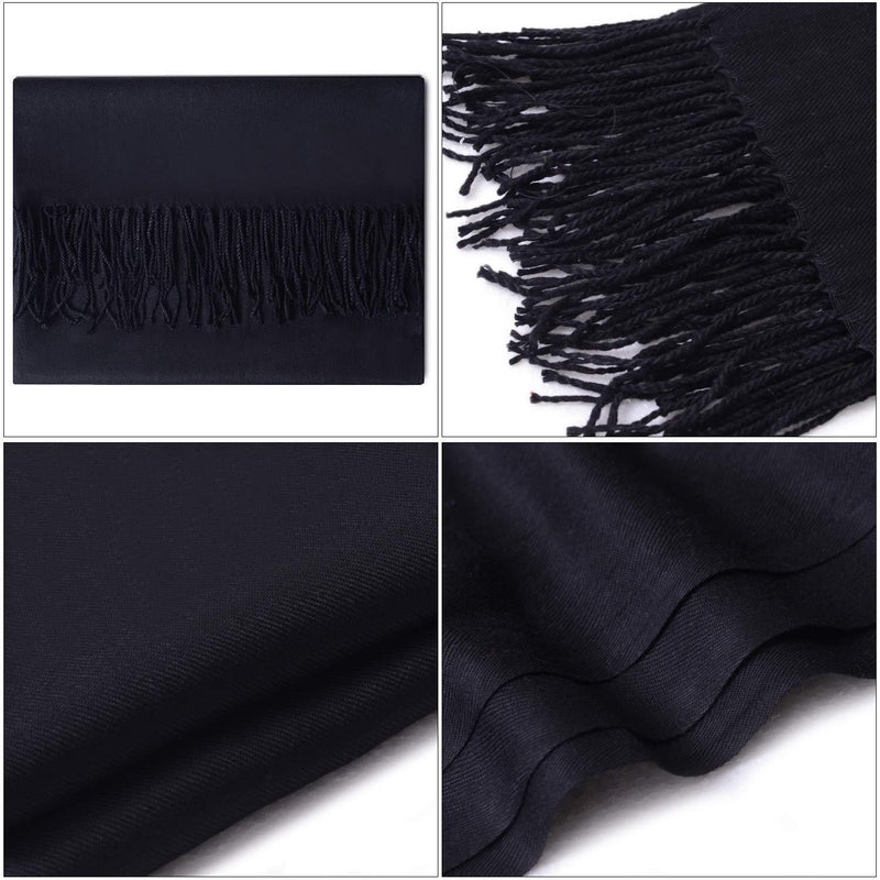 [Australia] - Winter Long Wool Soft Warm Tassel Scarves for Women Men Ladies 20 Solid color Scarfs Women Men Shawls and Wraps Black 