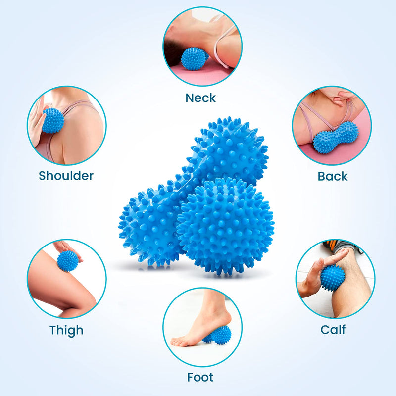 [Australia] - Beenax Hard Spiky Massage Ball Roller Set - Perfect for Plantar Fasciitis, Trigger Point, Deep Tissue, Myofascial Release - Designed to Relieve Stress and Relax Tight Muscles Blue 
