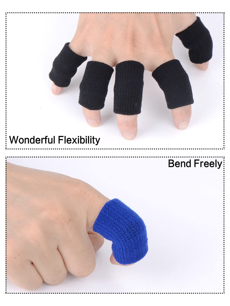 [Australia] - Mudder 20 Pieces Finger Sleeves Thumb Braces Support Elastic Compression Protector Braces for Relieving Pain Calluses Arthritis Knuckl Black, Blue 