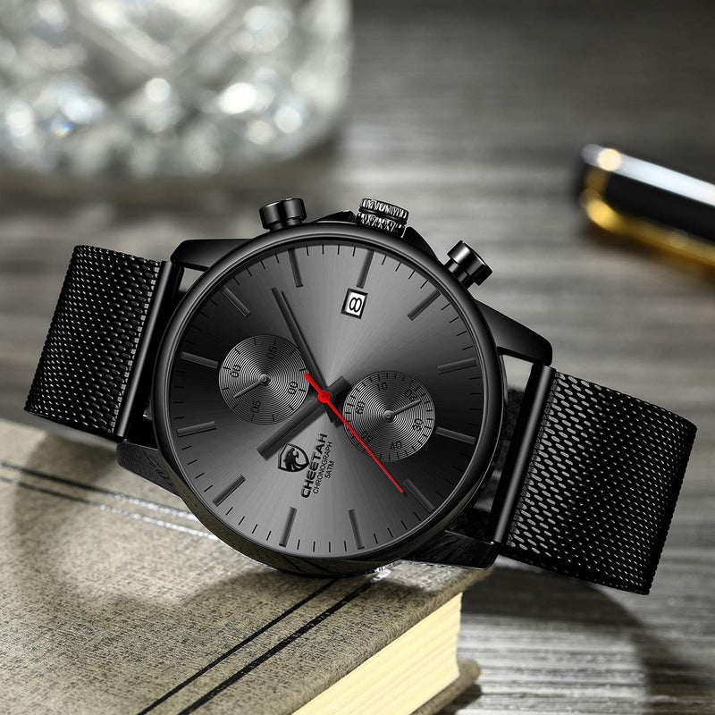 [Australia] - GOLDEN HOUR Mens Watch Fashion Sleek Minimalist Quartz Analog Mesh Stainless Steel Waterproof Chronograph Watches for Men with Auto Date red 