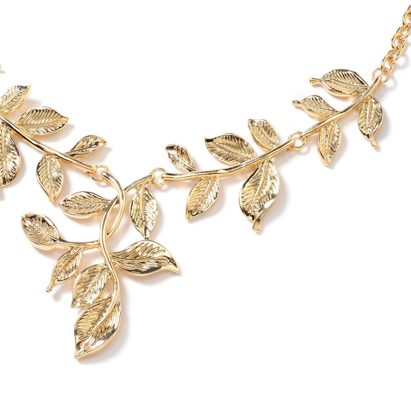 [Australia] - Shop LC Delivering Joy ION Plated Yellow Rose Gold Stainless Steel Leaf Earrings Necklace for Women Fashion Costume Jewelry Set 22" Yellow Gold 