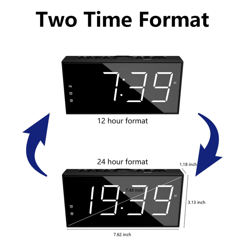 [Australia] - Alarm Clock for Bedroom, 2 Alarms Loud LED Big Display Clock with USB Charging Port, Adjustable Volume, Dimmable, Snooze, Plug in Simple Basic Digital Clock for Deep Sleepers Kids Elderly Home Office White Digits 