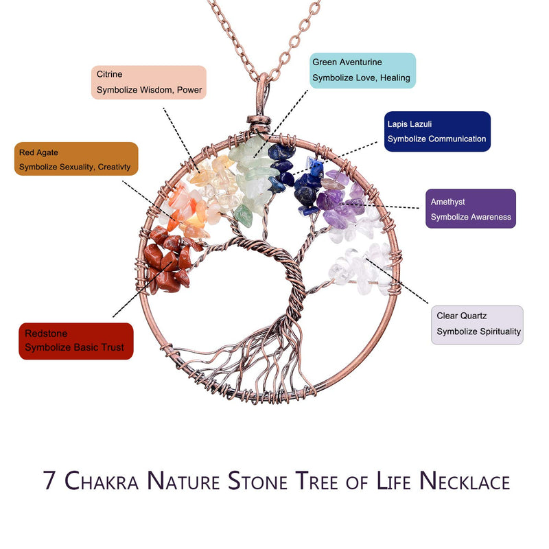 [Australia] - sedmart Tree of Life Pendant Amethyst Rose Crystal Necklace Gemstone Chakra Jewelry Curved tree&Copper 