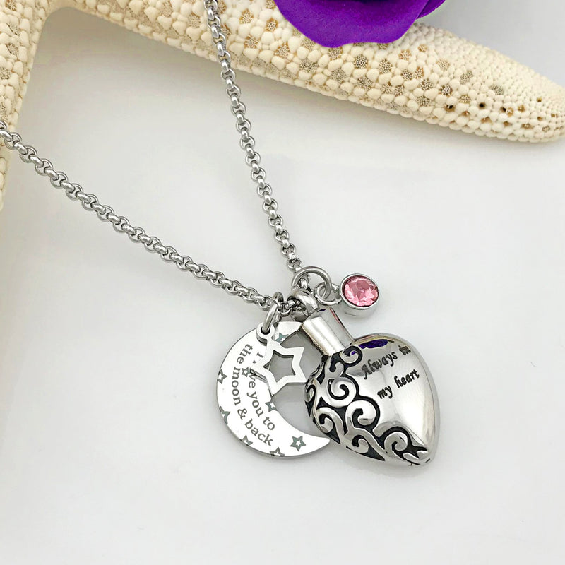 [Australia] - YOUFENG Urn Necklaces for Ashes Always in My Heart Love You to The Moon and Back 12 Birthstones Styles Necklace October Birthstone URN Necklace 