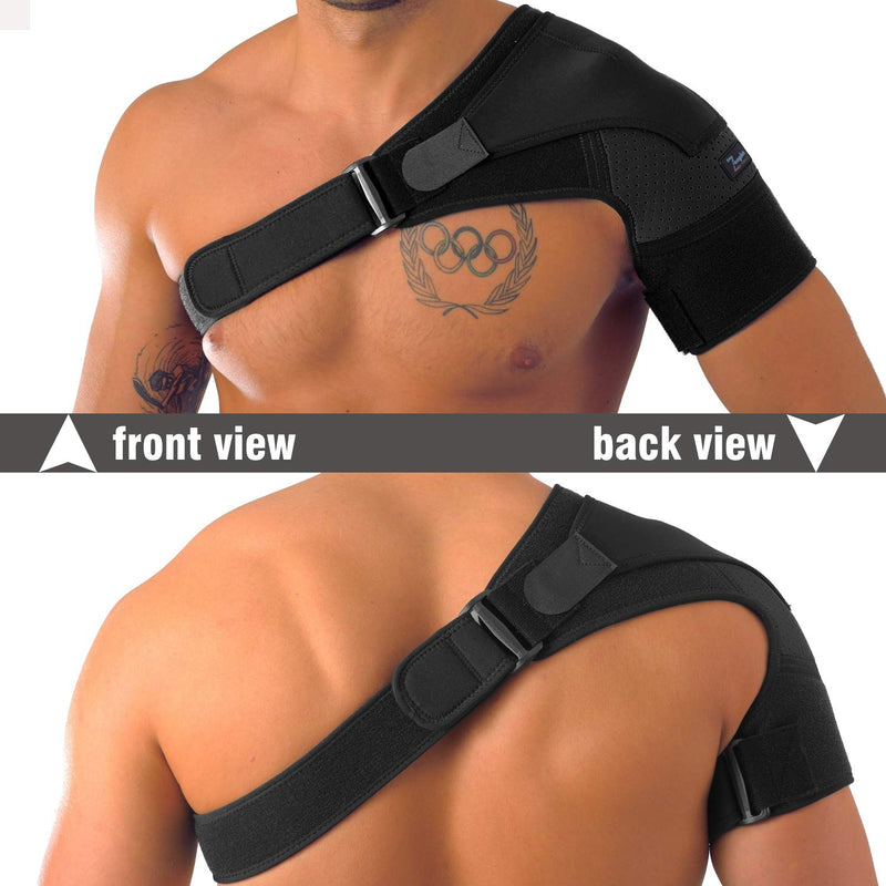 [Australia] - Shoulder Support Brace + Free Extension for Men and Women by Zeegler Orthosis - Adjustable Sleeve Compression and Stability for Chronic Pain, Aches in Injuries Such as Torn Rotator Cuff Dislocated AC Joint Subluxation Tears and Sprain (M-XL) (Left-Right) 