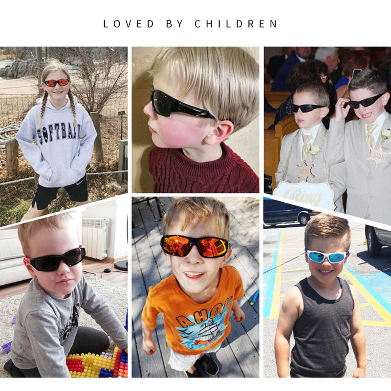 [Australia] - AZORB Sports Polarized Kids Sunglasses TPEE Rubber Flexible Frame for Children Age 3-10 Black/Blue Mirrored 