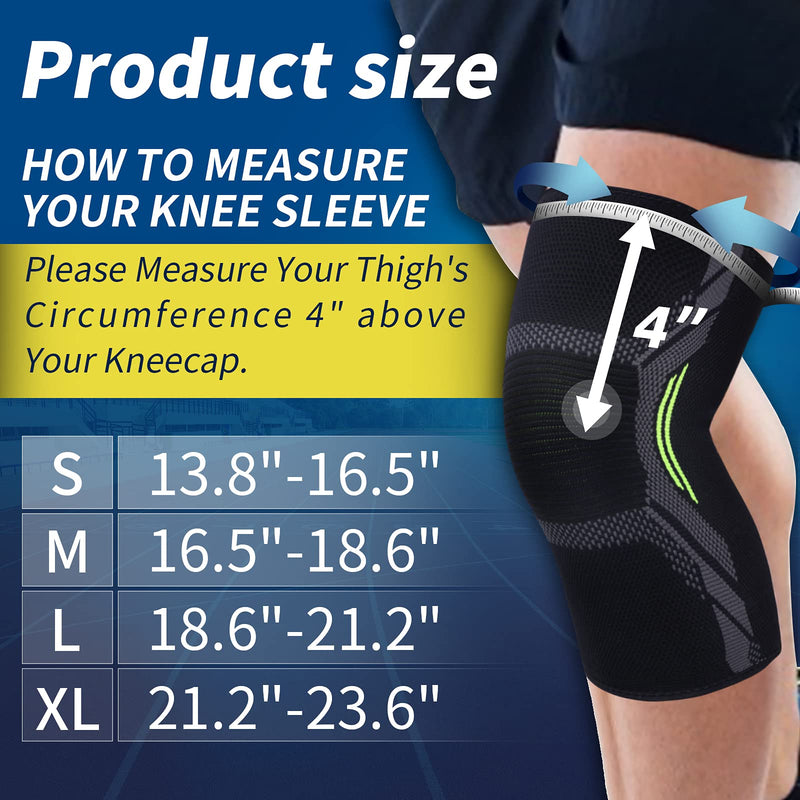 [Australia] - DARLIS 2 Pack Knee Braces for Knee Pain Men Women - Knee Compression Sleeve Support, Non-Slip Knee Brace for Running, Gym, Workout - High Stretch Knee Pads for Meniscus, ACL,Joint Pain L(18.6"-21.2") 
