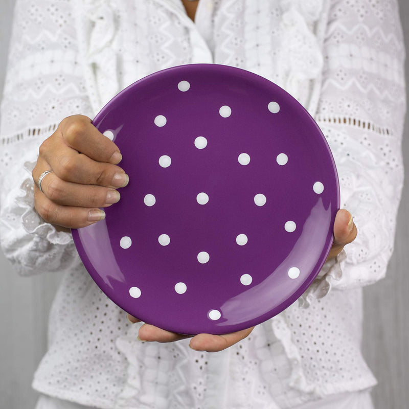 [Australia] - City to Cottage® Purple and White Pottery | Polka Dot Spotty | Handmade Hand Painted | Glazed Ceramic 7.9inch/20cm | Side Dessert Plate | Unique Dinnerware 