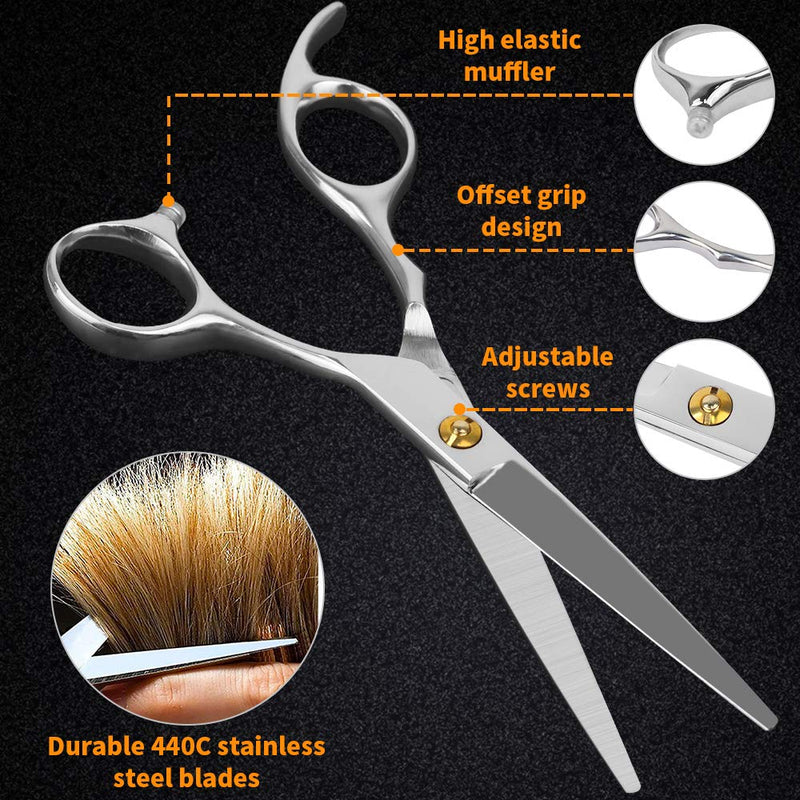 [Australia] - Professional Razor Edge Series - VERY SHARP- Barber Hair Cutting Scissors 6.5" Hair Cutting Shears for Salon - Made from 9CR18 Japanese Stainless Steel with Professional Hair Scissors Leather Case Silver 2 