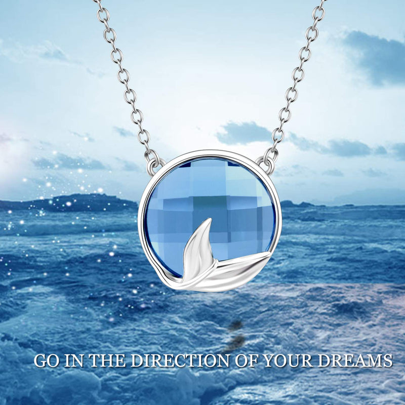 [Australia] - YFN Sterling Silver Go in The Direction of Your Dreams Mermaid Necklace Inspirational Jewelry Birthday Gifts for Her Blue 