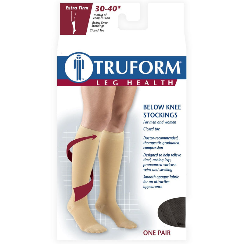 [Australia] - Truform 30-40 mmHg Compression Stockings for Men and Women, Knee High Length, Closed Toe, Black, Large Large (1 Pair) 