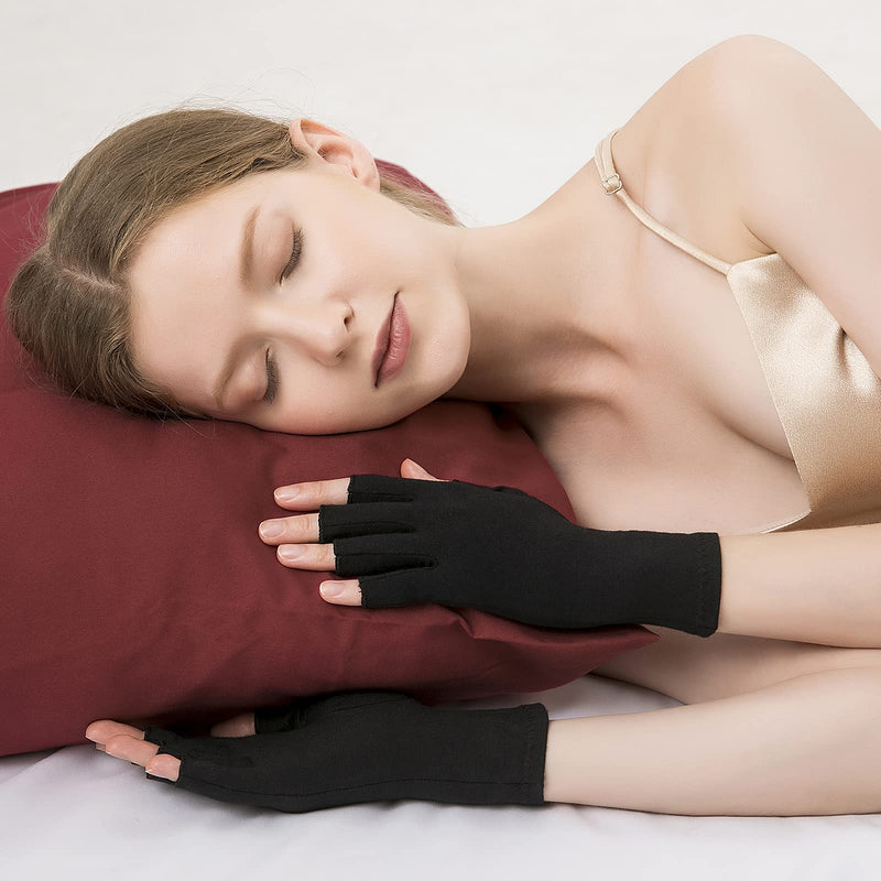 [Australia] - 2 Pairs Arthritis Compression Gloves for Relieve Rheumatoid Arthritis, Osteoarthritis, Carpal Tunnel, Joint Pain, Open Fingerless Gloves, Fit for Women and Men to Daily Work and Computer Typing (Black, Large) Black 