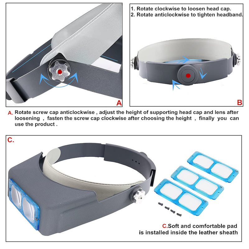 [Australia] - Headband Magnifier Double Lens Head-Mounted Reading Magnifier Loupe Jewelry Visor Opitcal Glass Binocular Magnifier with Lens Magnification-1.5X 2X 2.5X 3.5X 1.5x-3.5x Optical Glass 