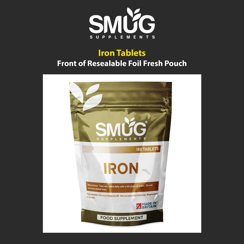 [Australia] - SMUG Supplements Iron Tablets - 180 High Strength 14mg Pills - Helps Support Energy Levels and Tackles Tiredness - Suitable for Men and Women - Vegan Friendly - Made in Britain 