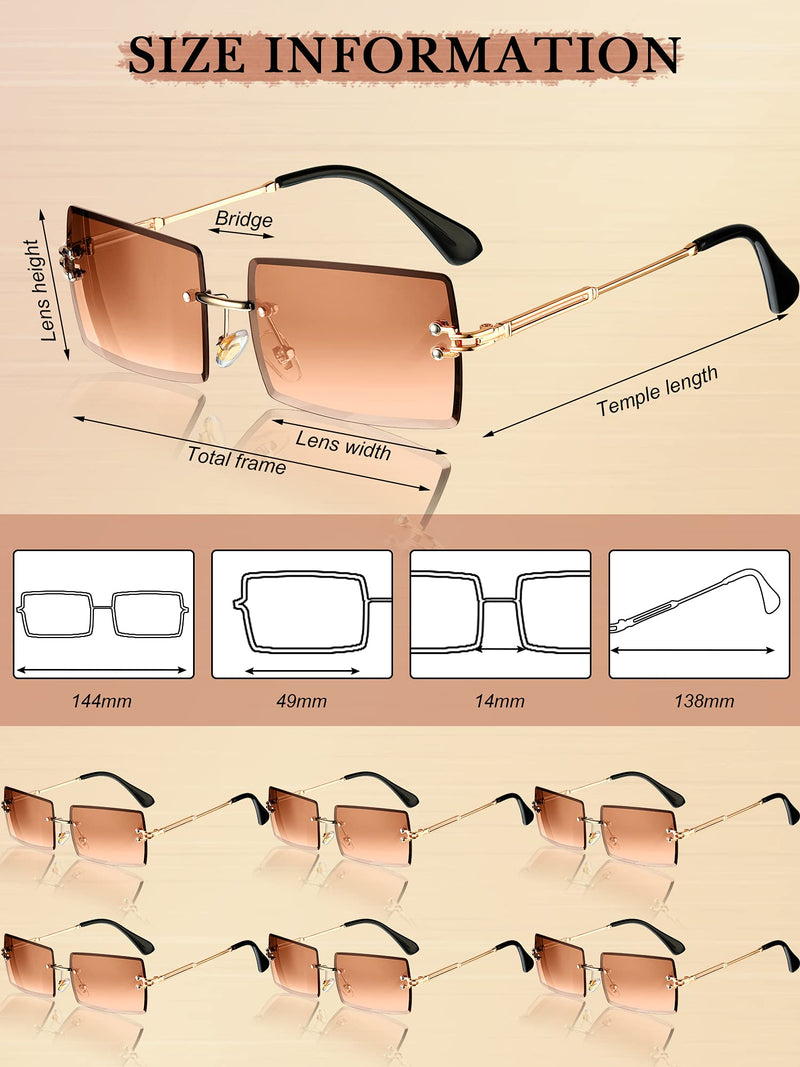 [Australia] - 6 Pairs Rimless Rectangle Sunglasses Chic Frameless Square Glasses Candy Color Unisex Glasses Eyewear for Women Men Brown 