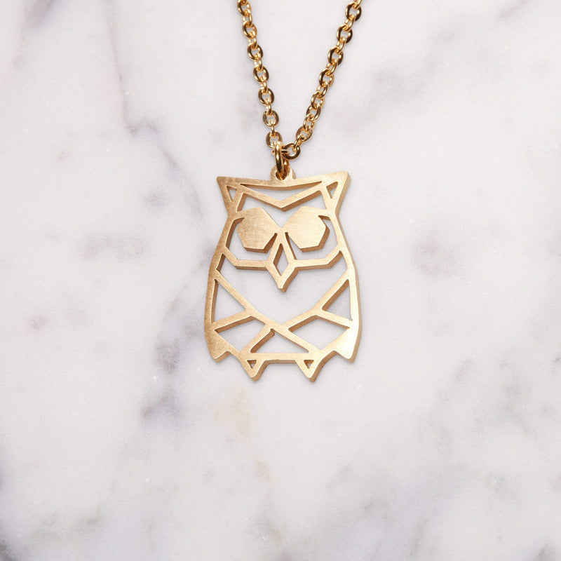 [Australia] - La Menagerie Owl Gold Origami Jewelry & Gold Geometric Necklace – 18 Karat Plated Gold Necklace & Owl Necklaces for Women – Owl Necklace for Girls & Origami Necklace 