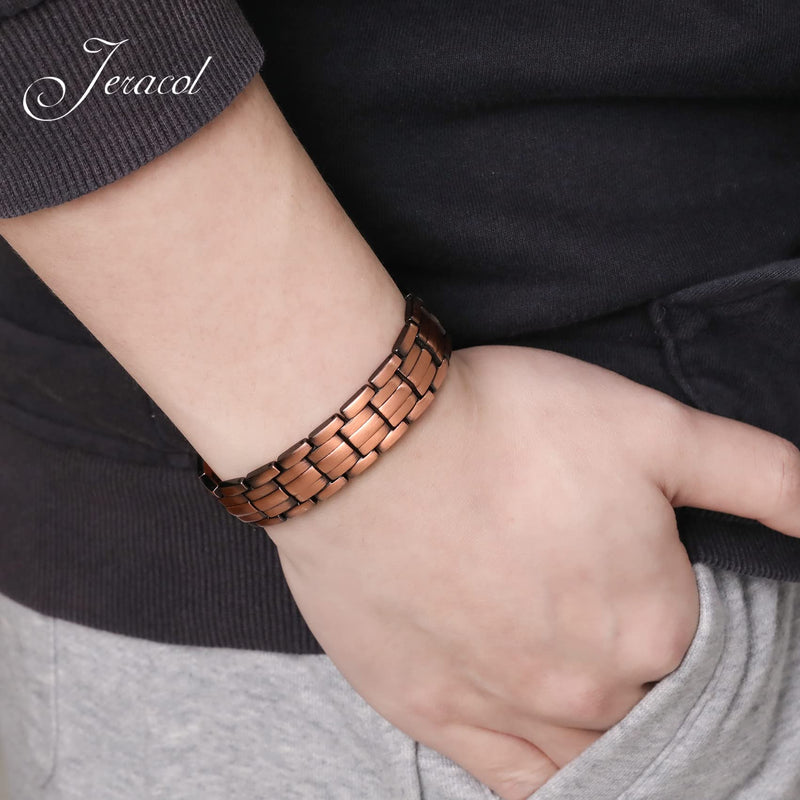 [Australia] - Jeracol Magnetic Bracelet for Men Solid Copper Magnetic Bracelets with Strong Magnets Wristband Adjustable Magnetic Brazaletes with Remove Tool & Jewellry Gift Box A-Copper 