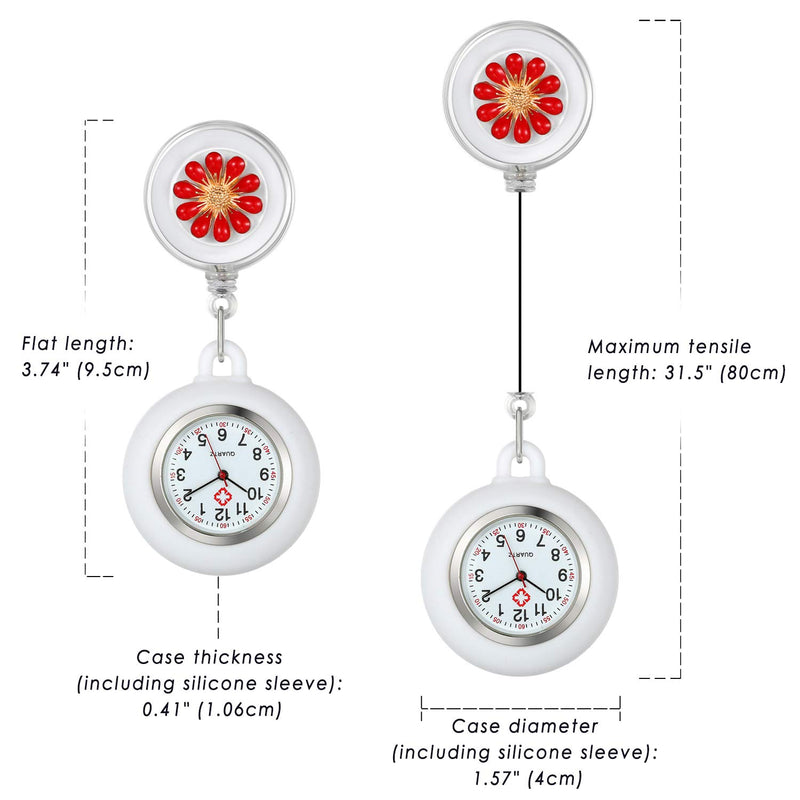 [Australia] - AVANER Retractable Nurse Watches Clip-on Hanging Fob Watches Cute Flower Pattern Lapel Watches with Silicone Cover for Nurses Doctors red 