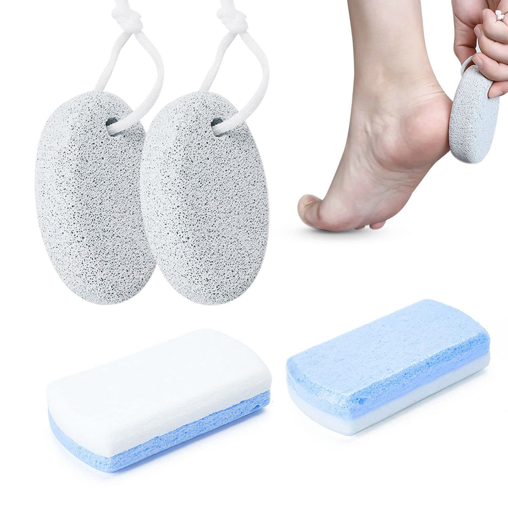 [Australia] - 4Pcs Pumice Stone for Feet, Includes 2Pcs Natural Pumice Stone, 2Pcs Double Sided Pedicure Glass Stone, for Feet and Hands Exfoliation to Remove Dead Skin 