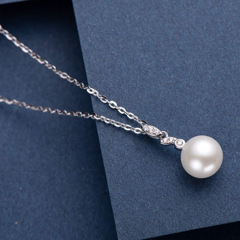 [Australia] - White Pearl Pendant Necklace Freshwater Cultured 7.5-8mm Dainty Single Pearl Necklace Silver Chain with Cubic Zirconia Jewelry Gifts for Women Girls Style B 