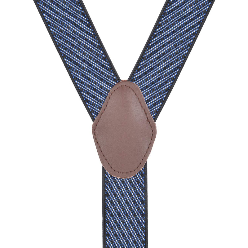 [Australia] - Mens Suspenders Suit Brace Y-back Leather Heavy Duty Suspender with 6 Metal Clip Blue Stripe 