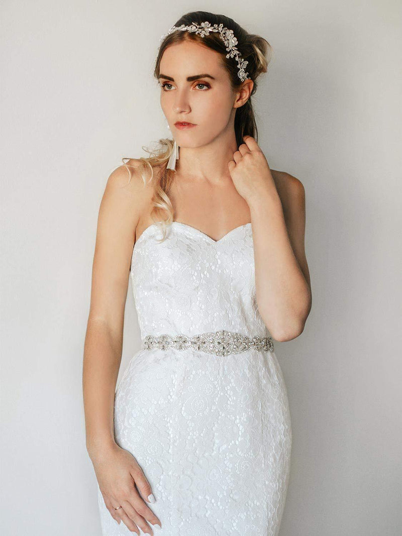 [Australia] - SWEETV Rhinestone Wedding Belt Applique Beaded Bridal Sash for Dress Accessories Chamapgne 