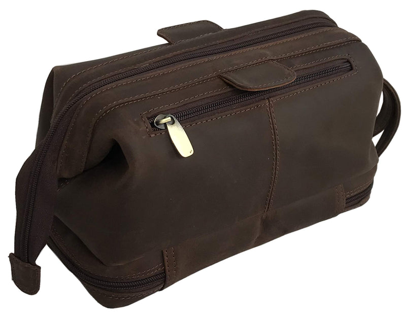 [Australia] - Leather Unisex Toiletry Bag Travel Dopp Kit Grooming and Shaving Kit ~ for Men Women (brown) 