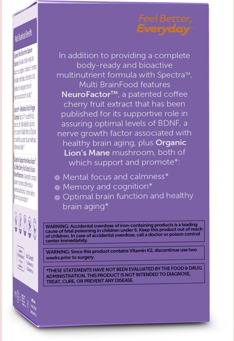 [Australia] - Multivitamin Brainfood, Daily Multivitamin +Memory and Focus Support, Multivitamin for Men and Women with Iron, Certified Kosher, 60 Capsules 