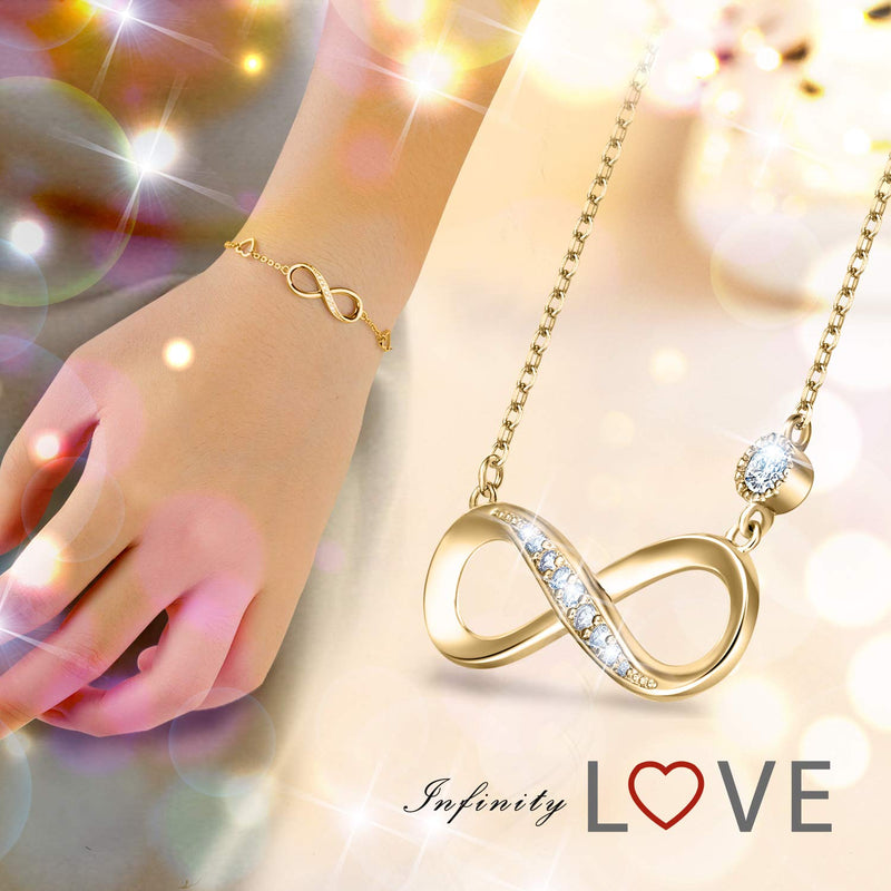 [Australia] - 925 Sterling Silver Necklace Bracelet One Sets – Billie Bijoux “Forever Love” Infinity Heart Love Jewelry Sets White Gold Plated Diamond Women Necklace Gift for Women Girls C-gold 