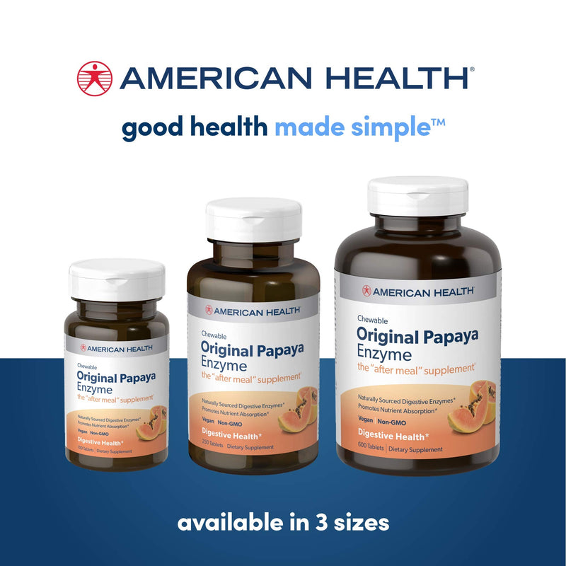 [Australia] - American Health Original Papaya Enzyme Chewable Tablets - Promotes Nutrient Absorption and Helps Digestion - Gluten-Free, Vegetarian - 100 Count, 33 Total Servings, Original, 100 Count 