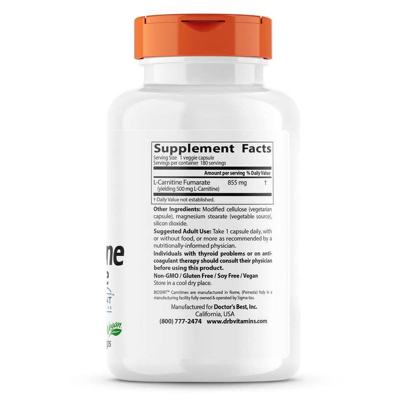 [Australia] - Doctor's Best Best L-Carnitine Fumarate Featuring Sigma Tau Carnitine (855 Mg) Vegetable Capsules, 180-Count 